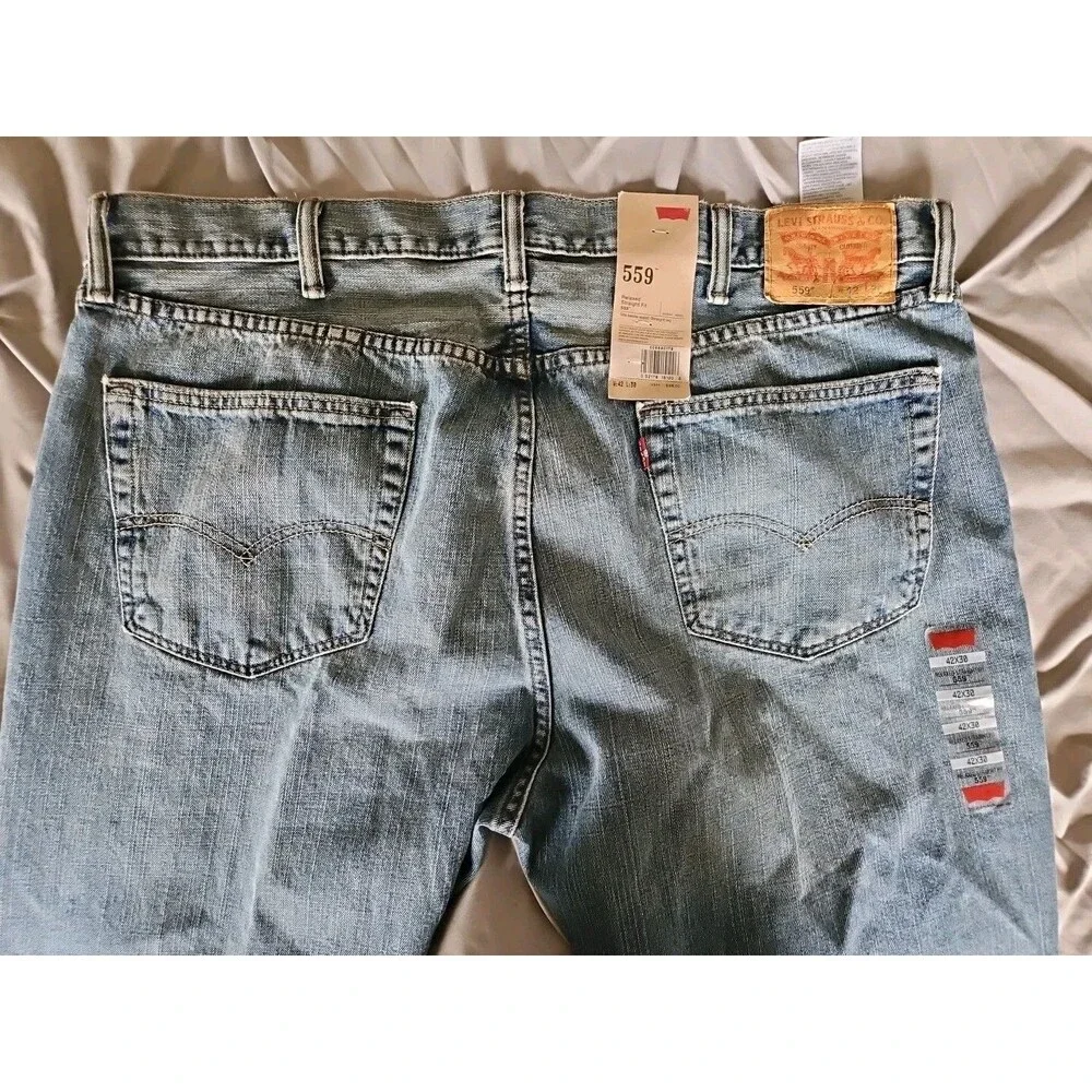 Levi's 559 Jeans Straight Leg Relaxed Fit Medium Wash Blue Denim Mens 42x30 NWT